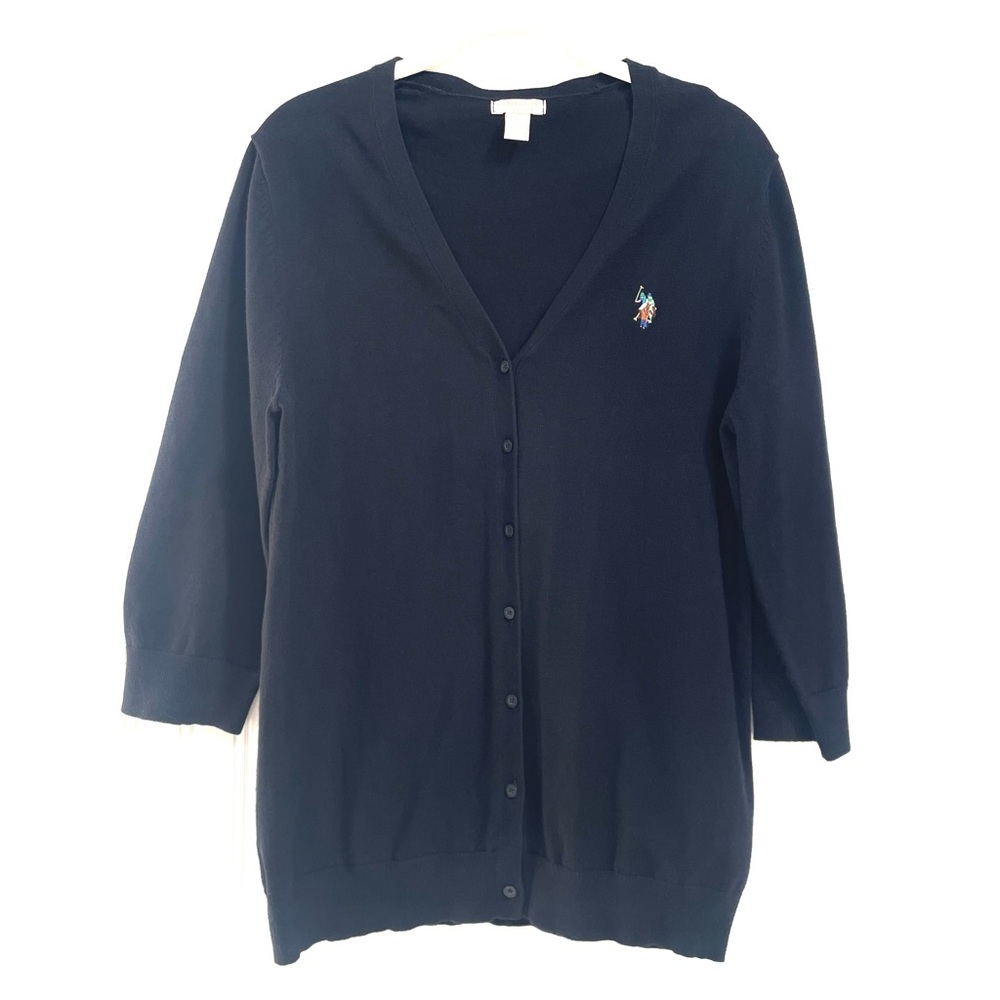 Vintage U.S. Polo Assn Black Women’s V-neck Knit Cardigan Sweater Size L